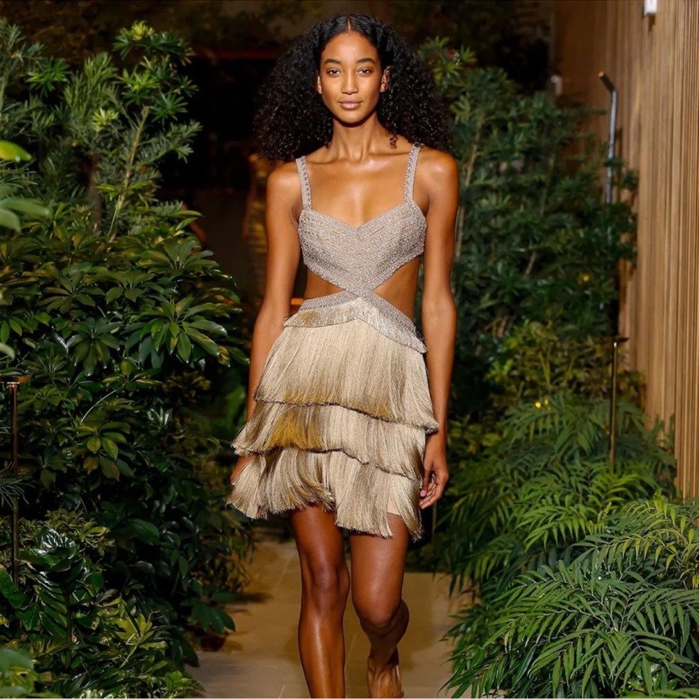 Patbo Metallic Elegant Gold Fringe Dress